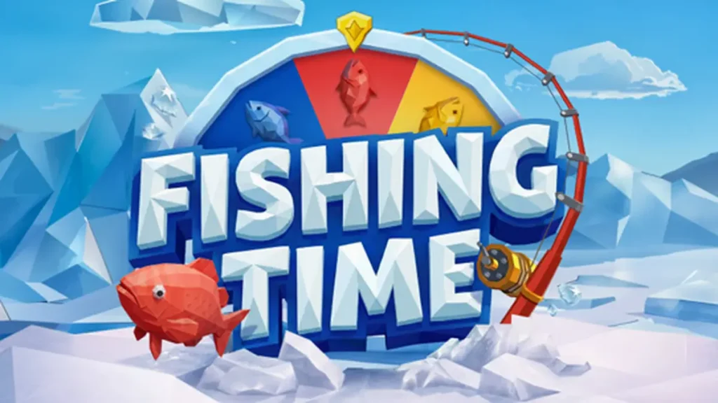 Interface do jogo Fishing Time com temática de pesca no gelo